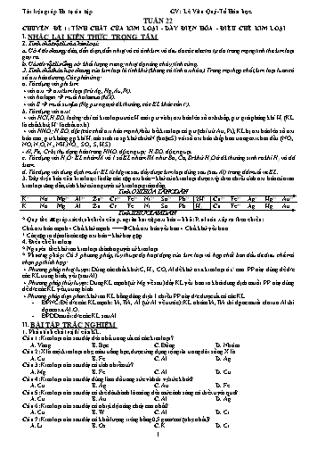 Bài tập Chuyên đề Hóa học Lớp 12 - Tính chất của kim loại-Dãy điện hóa-Điều chế kim loại - Lê Văn Quý