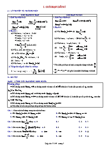 Bài tập Chuyên đề môn Toán Lớp 11 - Giới hạn dãy số, Giới hạn hàm số (Nâng cao)
