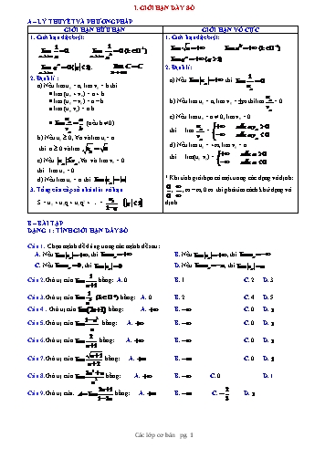 Bài tập Chuyên đề môn Toán Lớp 11 - Giới hạn dãy số, Giới hạn hàm số (Cơ bản)