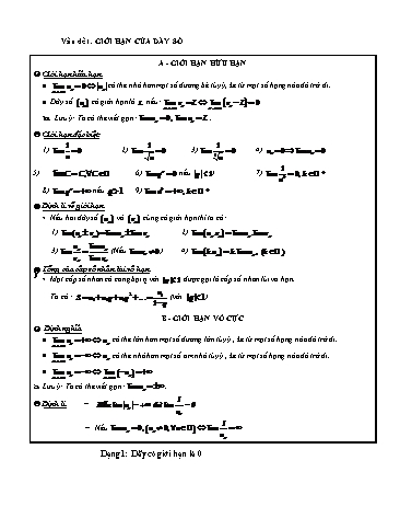 Bài tập Chuyên đề môn Toán Lớp 11 - Vấn đề 1: Giới hạn của dãy số