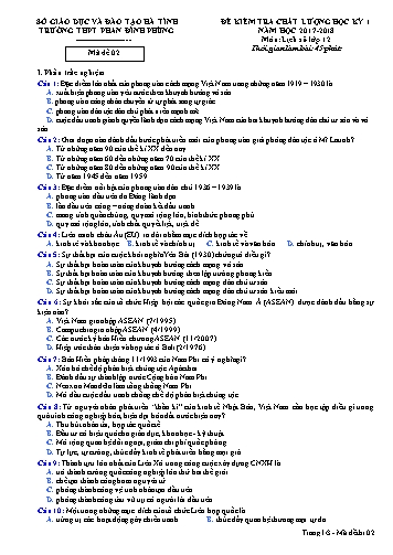 Đề kiểm tra chất lượng học kỳ I Lịch sử Lớp 12 - Năm học 2017-2018 - Trường THPT Phan Đình Phùng - Mã đề 02