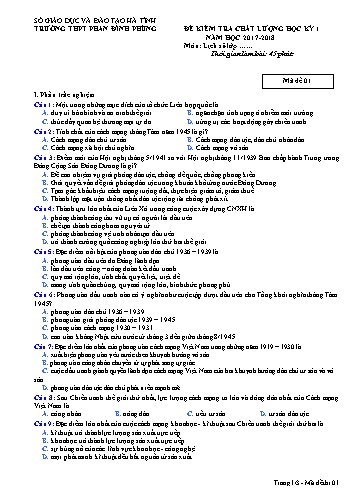 Đề kiểm tra chất lượng học kỳ I Lịch sử Lớp 12 - Năm học 2017-2018 - Trường THPT Phan Đình Phùng - Mã đề 01