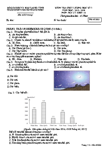 Đề kiểm tra chất lượng học kỳ I môn Địa lý Lớp 10 - Trường THPT Nguyễn Trung Thiên - Mã đề 003 (Kèm đáp án)