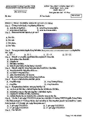 Đề kiểm tra chất lượng học kỳ I môn Địa lý Lớp 10 - Trường THPT Nguyễn Trung Thiên - Mã đề 002 (Kèm đáp án)