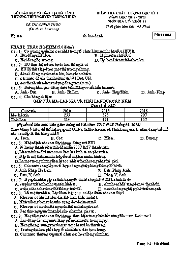 Đề kiểm tra chất lượng học kỳ I môn Địa lý Lớp 11 - Trường THPT Nguyễn Trung Thiên - Mã đề 003 (Kèm đáp án)