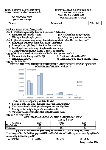 Đề kiểm tra chất lượng học kỳ I môn Địa lý Lớp 11 - Trường THPT Nguyễn Trung Thiên - Mã đề 001 (Kèm đáp án)