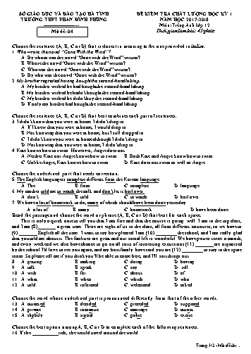 Đề kiểm tra chất lượng học kỳ I Tiếng Anh Lớp 12 - Năm học 2017-2018 - Trường THPT Phan Đình Phùng - Mã đề 04