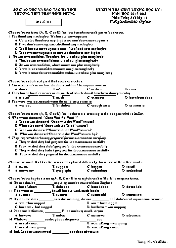 Đề kiểm tra chất lượng học kỳ I Tiếng Anh Lớp 12 - Năm học 2017-2018 - Trường THPT Phan Đình Phùng - Mã đề 03