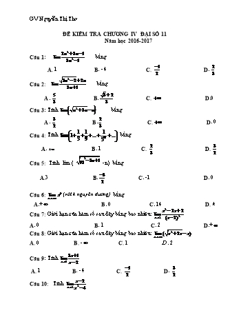 Đề kiểm tra chương IV Đại số 11 - Nguyễn Thị Thơ