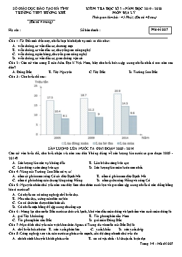 Đề kiểm tra Địa lý Lớp 12 - Học kỳ I - Năm học 2019-2020 - Trường THPT Hương Khê - Mã đề 007 (Kèm đáp án)