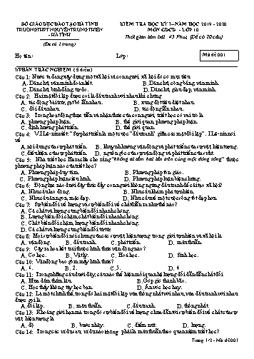 Đề kiểm tra học kỳ I môn GDCD Lớp 10 - Năm học 2019-2020 - Trường THPT Nguyễn Trung Thiên - Mã đề 001 (Kèm đáp án)