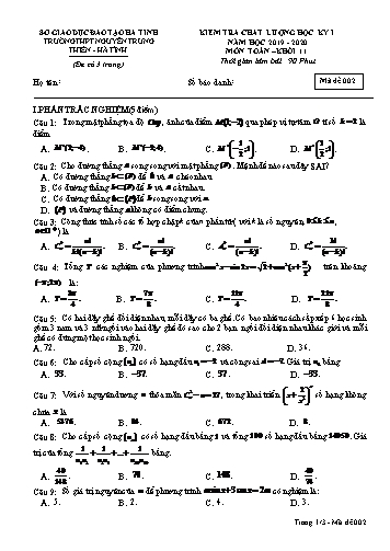 Đề kiểm tra học kỳ I môn Toán Lớp 11 - Năm học 2019-2020 - Trường THPT Nguyễn Trung Thiên - Mã đề 002 (Kèm đáp án)