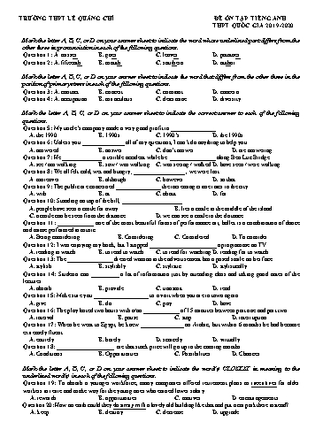 Đề ôn tập THPT Quốc gia môn Tiếng Anh - Năm học 2019-2020 - Trường THPT Lê Quảng Chí - Đề 1