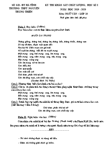 Đề thi khảo sát chất lượng học kỳ I môn Ngữ văn Lớp 10 - Năm học 2019-2020 - Trường THPT Nguyễn Trung Thiên - Có đáp án