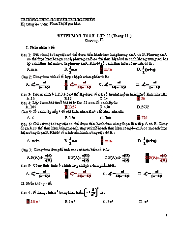 Đề thi môn Toán Lớp 11 - Phan Thị Ngọc Mai (Có đáp án)