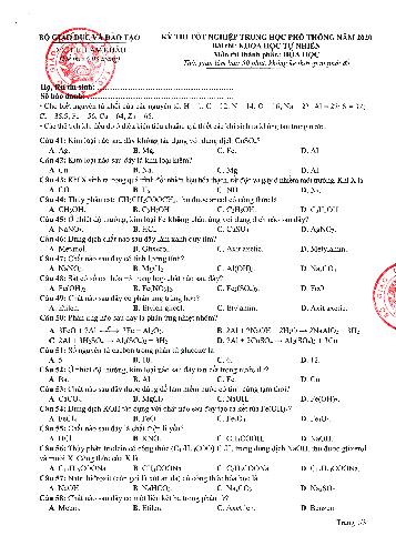 Đề thi tham khảo môn Hóa học - Kỳ thi tốt nghiệp THPT năm 2020