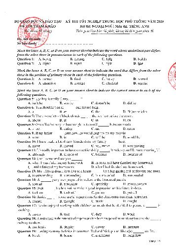 Đề thi tham khảo môn Tiếng Anh - Kỳ thi tốt nghiệp THPT năm 2020