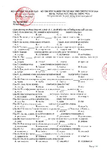 Đề thi tham khảo môn Tiếng Nga - Kỳ thi tốt nghiệp THPT năm 2020