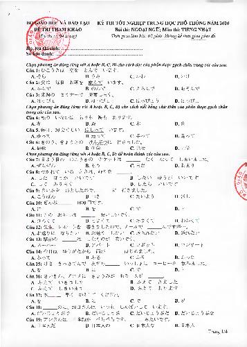 Đề thi tham khảo môn Tiếng Nhật - Kỳ thi tốt nghiệp THPT năm 2020