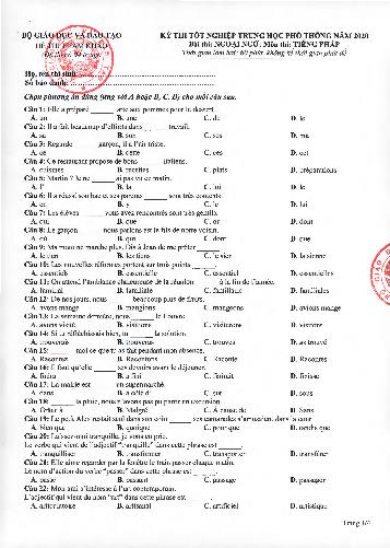 Đề thi tham khảo môn Tiếng Pháp - Kỳ thi tốt nghiệp THPT năm 2020