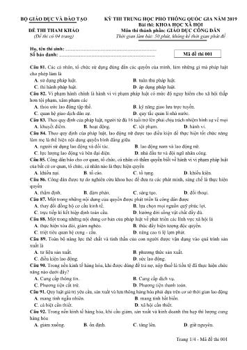 Đề thi tham khảo Trung học phổ thông quốc gia năm 2019 môn Giáo dục công dân - Mã đề thi 001
