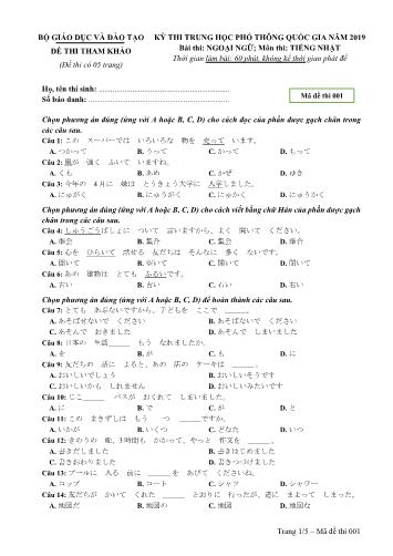 Đề thi tham khảo Trung học phổ thông quốc gia năm 2019 môn Tiếng Nhật - Mã đề thi 001