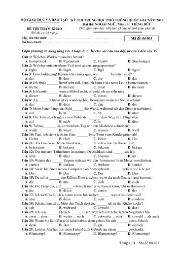 Đề thi tham khảo Trung học phổ thông quốc gia năm 2019 môn Tiếng Đức - Mã đề thi 001