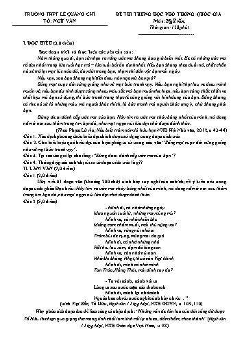Đề thi THPT Quốc gia môn Ngữ văn - Trường THPT Lê Quảng Chí - Đề 1 (Có đáp án)