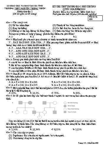 Đề thi thử lần 1 môn Sinh học - Kỳ thi thử THPT Quốc gia năm 2019 - Trường THPT Nguyễn Trung Thiên - Mã đề 485 (Kèm đáp án)