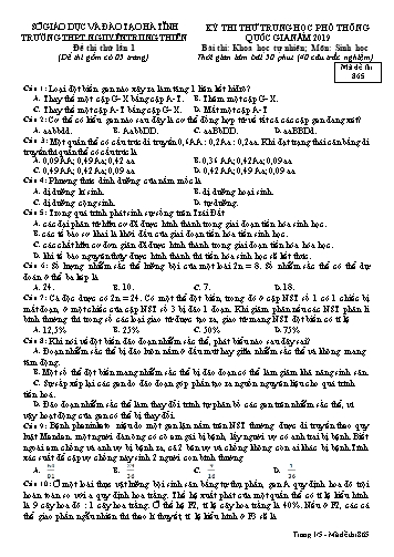 Đề thi thử lần 1 môn Sinh học - Kỳ thi thử THPT Quốc gia năm 2019 - Trường THPT Nguyễn Trung Thiên - Mã đề 865 (Kèm đáp án)