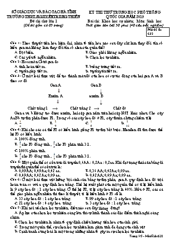Đề thi thử lần 1 môn Sinh học - Kỳ thi thử THPT Quốc gia năm 2019 - Trường THPT Nguyễn Trung Thiên - Mã đề 632 (Kèm đáp án)