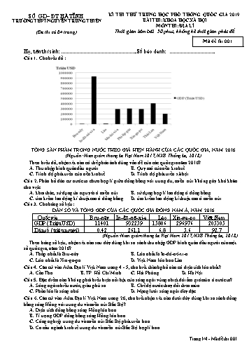 Đề thi thử môn Địa lí - Kỳ thi thử THPT Quốc gia 2019 - Trường THPT Nguyễn Trung Thiên - Mã đề 001 (Kèm đáp án)