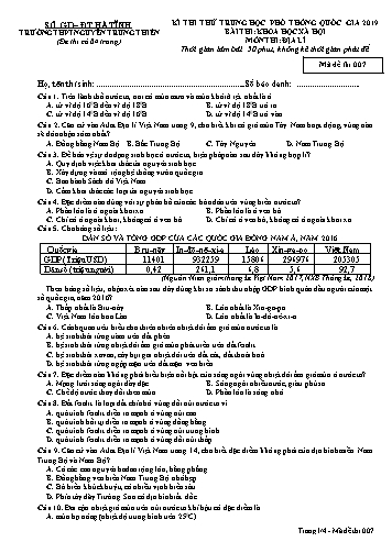Đề thi thử môn Địa lí - Kỳ thi thử THPT Quốc gia 2019 - Trường THPT Nguyễn Trung Thiên - Mã đề 007 (Kèm đáp án)