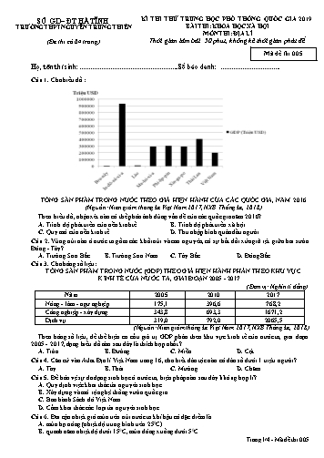 Đề thi thử môn Địa lí - Kỳ thi thử THPT Quốc gia 2019 - Trường THPT Nguyễn Trung Thiên - Mã đề 005 (Kèm đáp án)