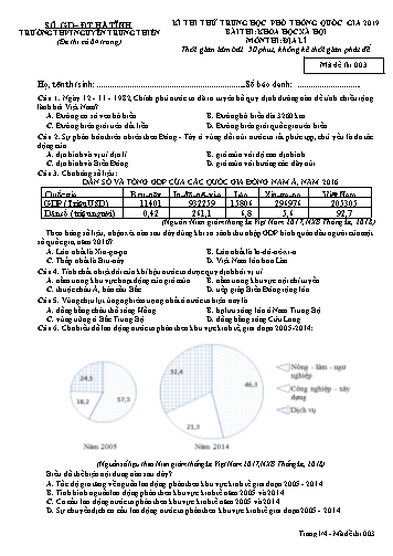 Đề thi thử môn Địa lí - Kỳ thi thử THPT Quốc gia 2019 - Trường THPT Nguyễn Trung Thiên - Mã đề 003 (Kèm đáp án)