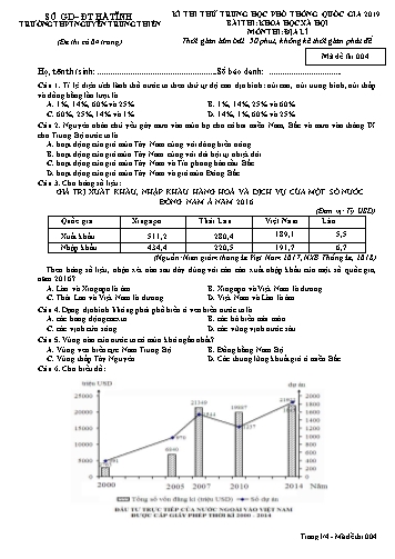 Đề thi thử môn Địa lí - Kỳ thi thử THPT Quốc gia 2019 - Trường THPT Nguyễn Trung Thiên - Mã đề 004 (Kèm đáp án)