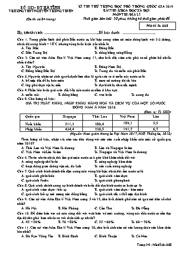 Đề thi thử môn Địa lí - Kỳ thi thử THPT Quốc gia 2019 - Trường THPT Nguyễn Trung Thiên - Mã đề 008 (Kèm đáp án)