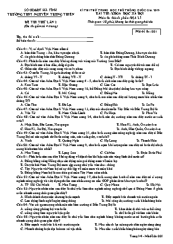 Đề thi thử môn Địa lí - Kỳ thi thử THPT Quốc gia năm 2019, Lần 2 - Trường THPT Nguyễn Trung Thiên - Mã đề 001 (Kèm đáp án)