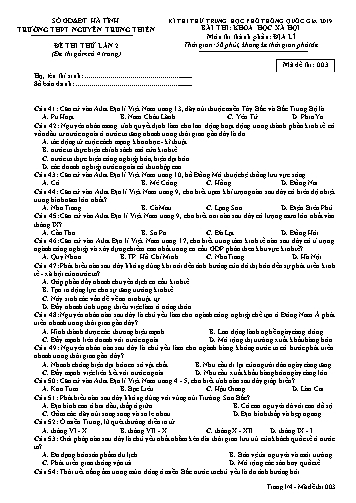 Đề thi thử môn Địa lí - Kỳ thi thử THPT Quốc gia năm 2019, Lần 2 - Trường THPT Nguyễn Trung Thiên - Mã đề 003 (Kèm đáp án)