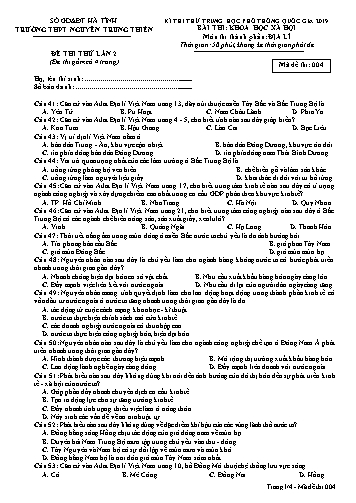Đề thi thử môn Địa lí - Kỳ thi thử THPT Quốc gia năm 2019, Lần 2 - Trường THPT Nguyễn Trung Thiên - Mã đề 004 (Kèm đáp án)