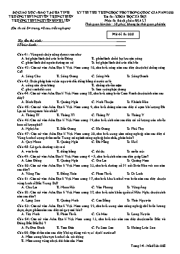 Đề thi thử môn Địa lí - Kỳ thi thử THPT Quốc gia năm 2020 - Trường THPT Nguyễn Trung Thiên, Trường THPT Nguyễn Đình Liễn - Mã đề 008 (Kèm đáp án)