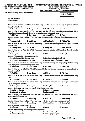 Đề thi thử môn Địa lí - Kỳ thi thử THPT Quốc gia năm 2020 - Trường THPT Nguyễn Trung Thiên, Trường THPT Nguyễn Đình Liễn - Mã đề 004 (Kèm đáp án)