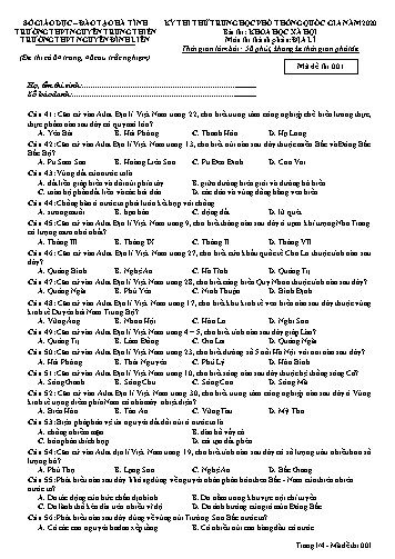 Đề thi thử môn Địa lí - Kỳ thi thử THPT Quốc gia năm 2020 - Trường THPT Nguyễn Trung Thiên, Trường THPT Nguyễn Đình Liễn - Mã đề 001 (Kèm đáp án)