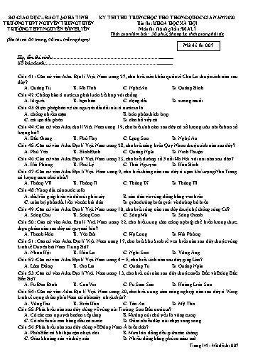 Đề thi thử môn Địa lí - Kỳ thi thử THPT Quốc gia năm 2020 - Trường THPT Nguyễn Trung Thiên, Trường THPT Nguyễn Đình Liễn - Mã đề 007 (Kèm đáp án)