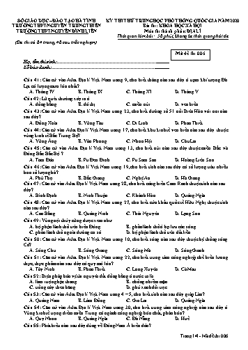 Đề thi thử môn Địa lí - Kỳ thi thử THPT Quốc gia năm 2020 - Trường THPT Nguyễn Trung Thiên, Trường THPT Nguyễn Đình Liễn - Mã đề 006 (Kèm đáp án)