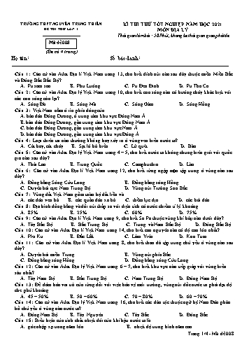 Đề thi thử môn Địa lý - Kỳ thi thử Tốt nghiệp năm học 2021 - Trường THPT Nguyễn Trung Thiên - Mã đề 008 (Kèm đáp án)