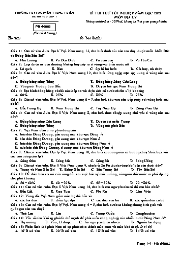 Đề thi thử môn Địa lý - Kỳ thi thử Tốt nghiệp năm học 2021 - Trường THPT Nguyễn Trung Thiên - Mã đề 003 (Kèm đáp án)