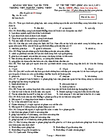 Đề thi thử môn GDCD - Kỳ thi thử THPT Quốc gia lần 2 năm 2019 - Trường THPT Nguyễn Trung Thiên - Mã đề 006 (Kèm đáp án)