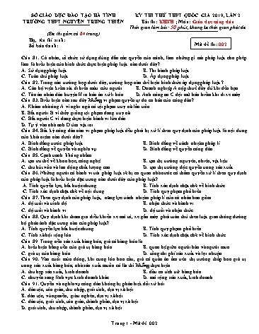Đề thi thử môn GDCD - Kỳ thi thử THPT Quốc gia lần 2 năm 2019 - Trường THPT Nguyễn Trung Thiên - Mã đề 002 (Kèm đáp án)