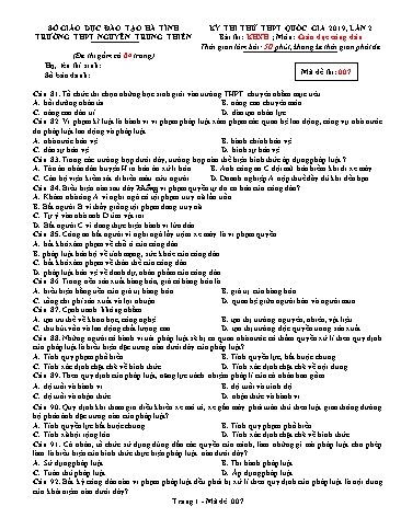 Đề thi thử môn GDCD - Kỳ thi thử THPT Quốc gia lần 2 năm 2019 - Trường THPT Nguyễn Trung Thiên - Mã đề 007 (Kèm đáp án)